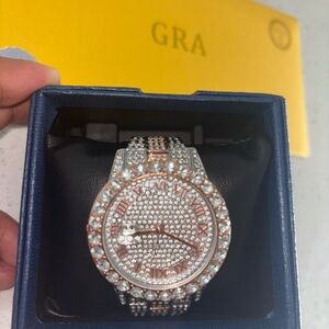 VVS1 Moissanite Silver and Rose Gold Watch